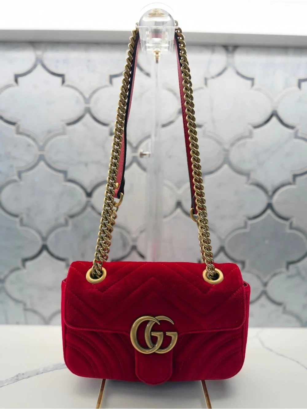 Gucci GG Red Marmont Velvet Shoulder Bag